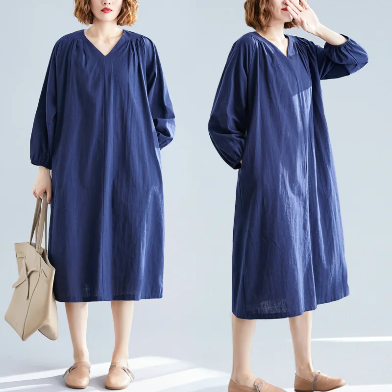 ^Cheap Literatuur En Kunst Retro V-hals Afslanken Eenvoudige Katoenen Linnen Losse En Plus-Sized Lange Mouwen Jurk Vrouwen ^Cheap Literatuur En Kunst Retro V-hals Afslanken Eenvoudige Katoenen Linnen Losse En Plus-Sized Lange Mouwen Jurk Vrouwen