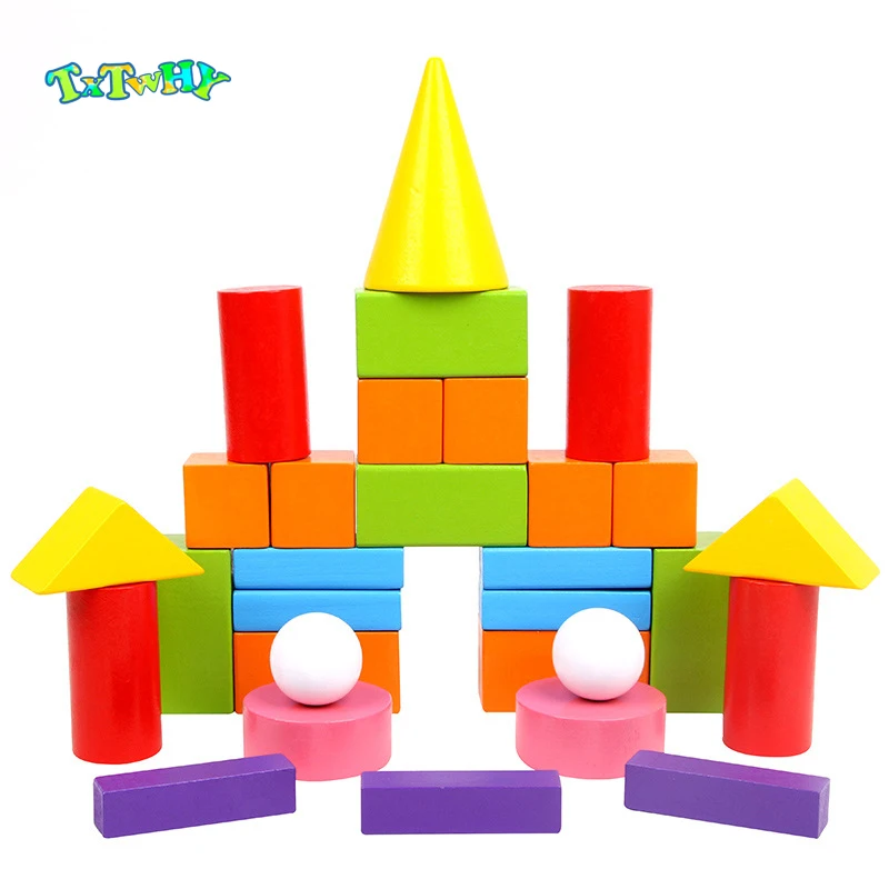 

32pcs color Wooden Geometric Solids 3-D Shapes Montessori Blocks Early Education Rainbow Math Toys Resources for School Home