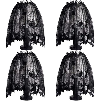 

4 Pack Halloween Spider Web Lampshades Window Door Fireplace Mantle Scarf Cover for Halloween Party Decor