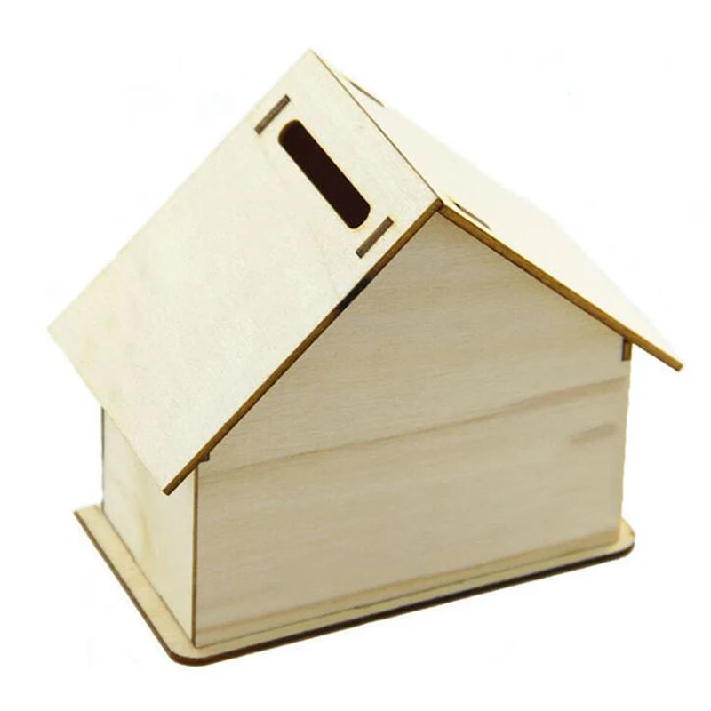 Creative DIY Wooden Billet Bank Children's Handmade Toy Cabinet Money Coin Saving Box House Coloring Piggy Bank Home Table Decor