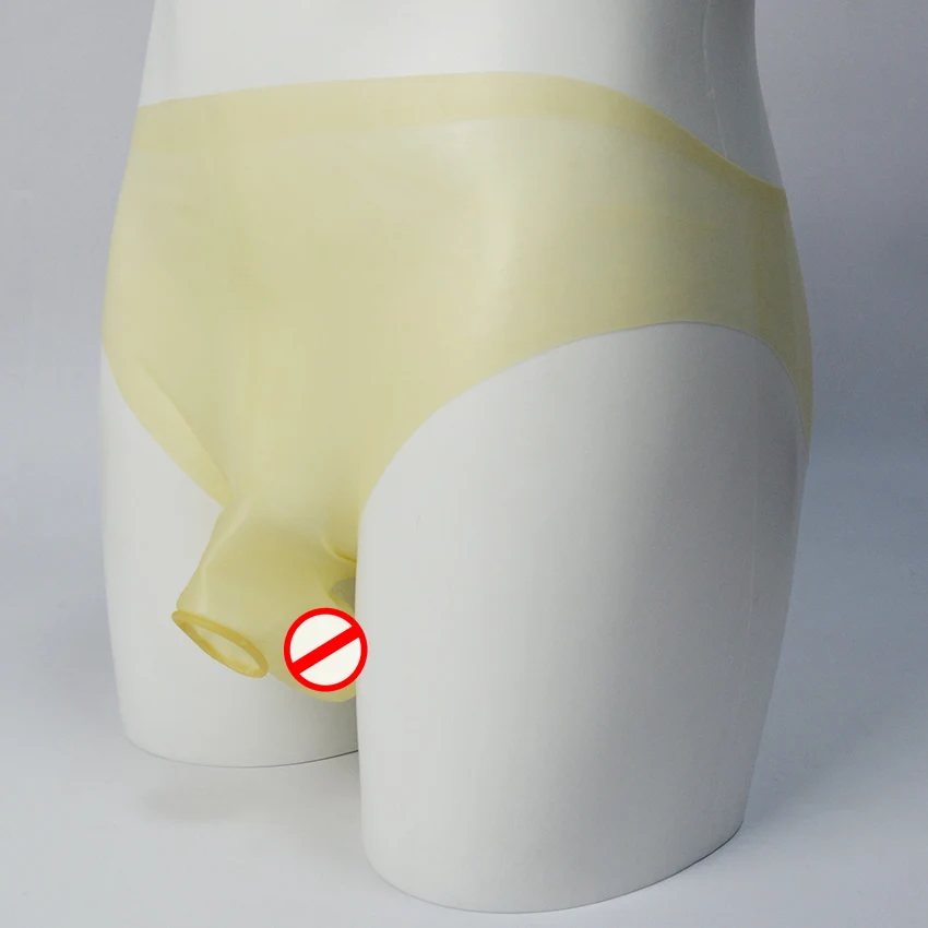 Mould Black Latex Men's sexy T shorts brief with ball cock bondage penis half cover