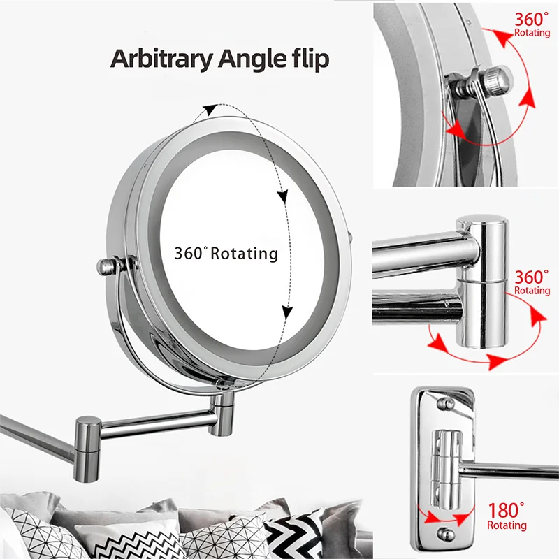 Wall Mounted Smart Bathroom Led Makeup Mirror 3X 5X 7X10X Magnification Adjustable Cosmetic Double Side Touch Dimming Mirrors 4