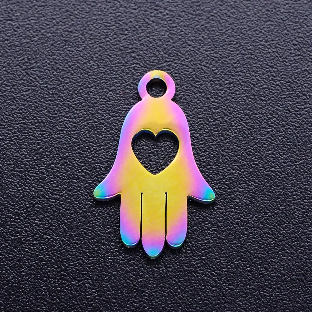 5pcs/lot 100% Stainless Steel Rainbow Color Hand with Heart Charms Pendant for DIY Jewelry Making Accessories 15*9.5mm | Украшения и