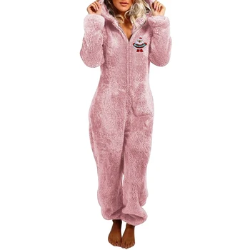 

Winter Warm Pyjamas Women Onesies Fluffy Fleece Jumpsuits Sleepwear Overall Plus Size Hood Sets Pajamas For Women Adult