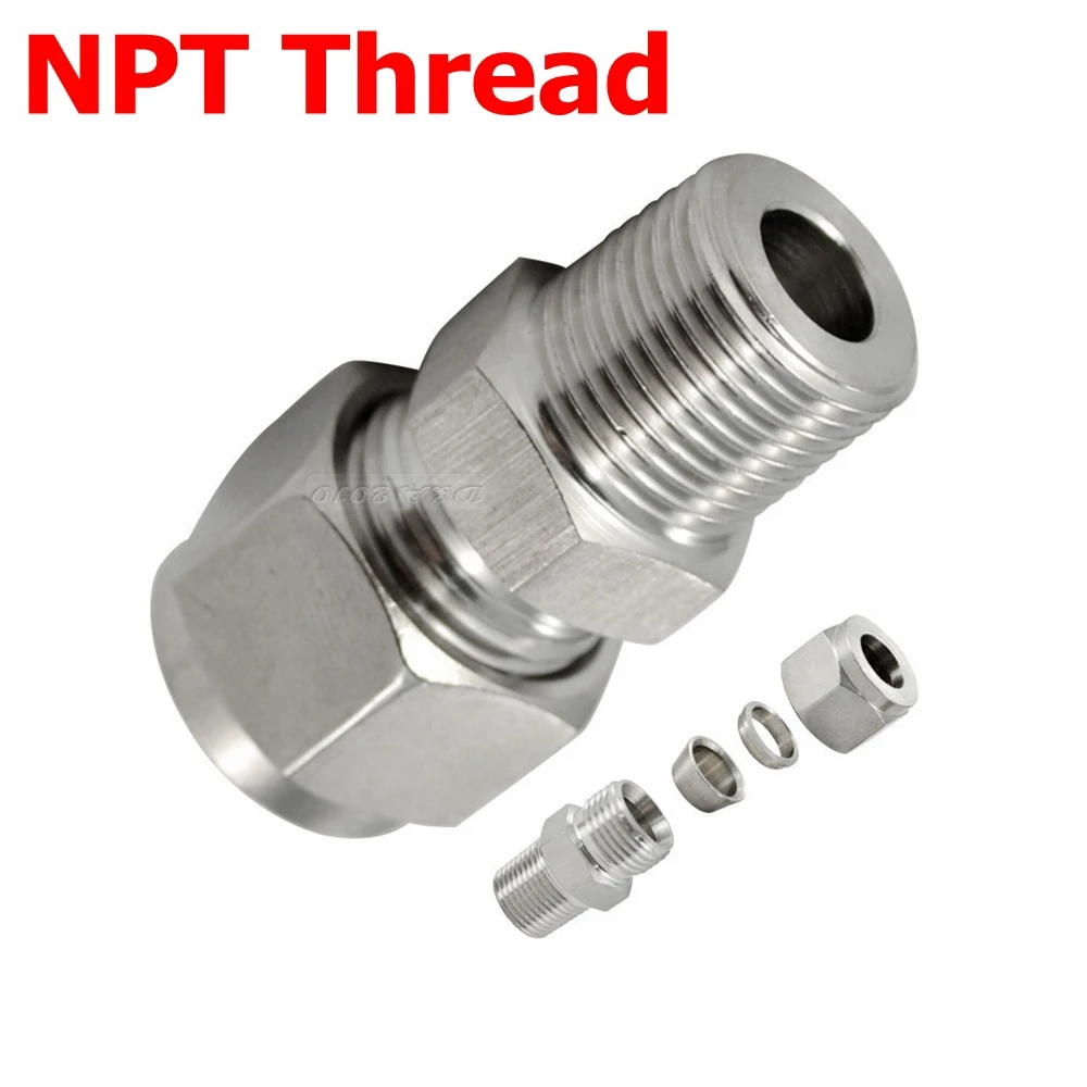 

2Pcs 1/8" NPT x 3MM Double Ferrule Tube Compression Fitting Male Thread Connector NPT Stainless Steel 304