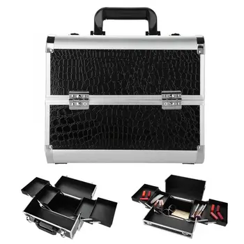 

Aluminium strapless portable Beauty Makeup Bag Cosmetic Box Case Storage Holder Black Large Size Nail Art Tattoo Salon Tool