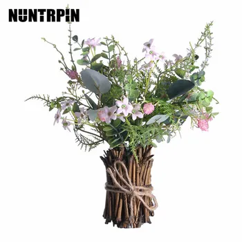 

Artificial Flower Plant Bundle Simulation Floral Decor Home Wedding Party Fake Flower Bouquet with Bamboo Wrap