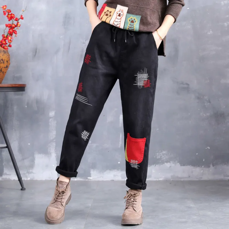 Max LuLu корейские модные женские лоскутные джинсы, женские повседневные эластичные штаны-шаровары с вышивкой, зимние черные меховые джинсовые брюки