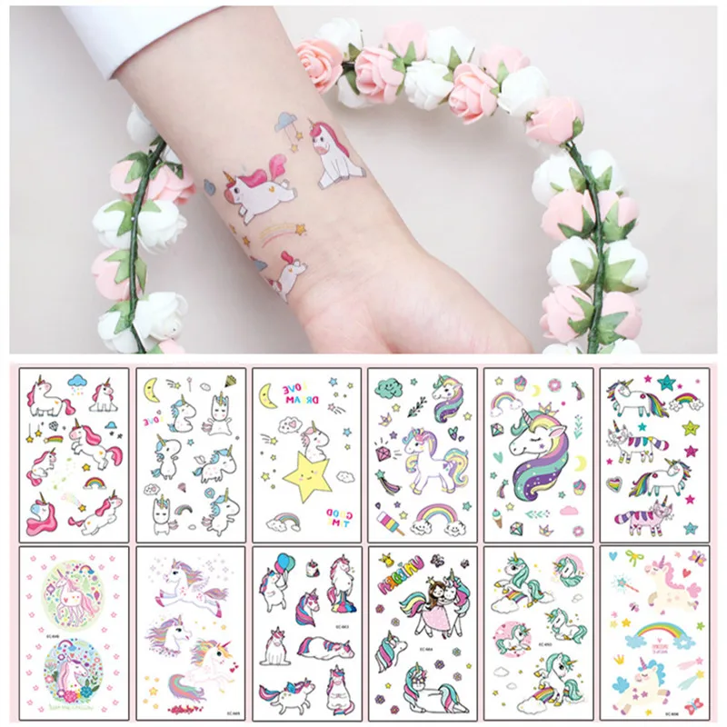 

Unicorn Tattoo Sticker For Kid Cute Cartoon Colorful Fake Tatoo Children Temporaire Body Art Waterproof Temporary Tattoo Sticker