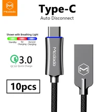 10 шт./лот MCDODO usb type C QC 3,0 Быстрая зарядка USB C кабель для передачи данных телефон зарядное устройство для samsung S9 huawei Авто отсоединить кабель