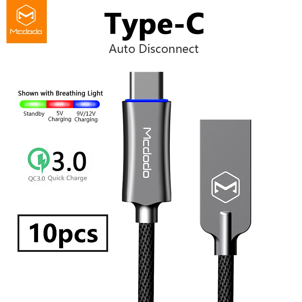 10 шт./лот MCDODO USB Type C QC 3 0 кабель для быстрой зарядки шнур передачи данных зарядное