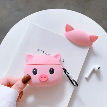 

Cute Pink Pig Pattern Protective Cover Shockproof Soft Silicone Case Skin with Carabiner for Airpods 1/2 Charging Box Accessorie