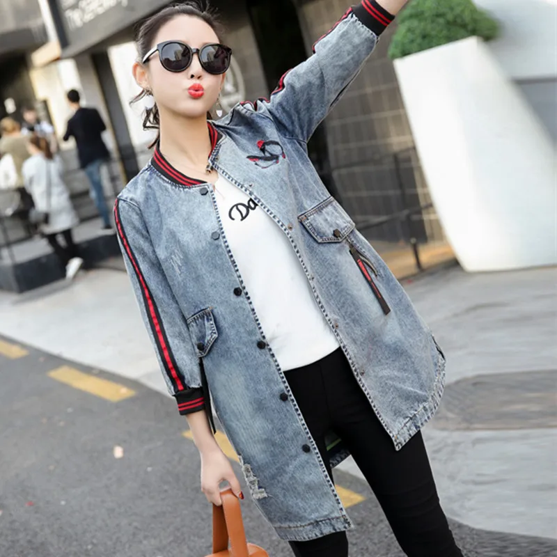 New  Autumn Winter Women Ripped Hole Denim Jacket 2019 Harajuku Boyfriend Jean Jacket Vintage Long Sleev