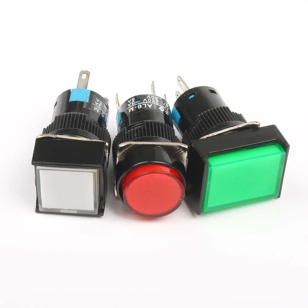 16 мм 1NO1NC/2NO2NC фиксация/Мгновенный Пластиковый Кнопочный Переключатель квадратный сигнальный светильник светодиодный/без светодиодный