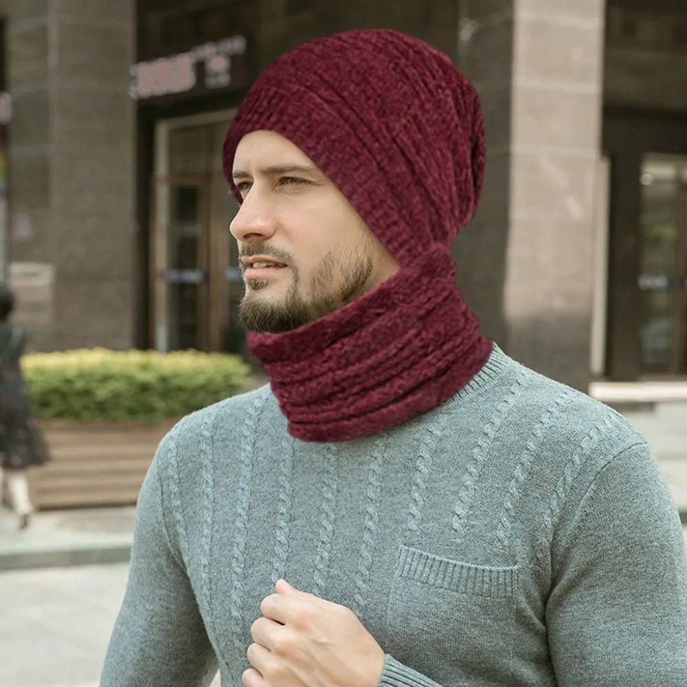Beanies, зимняя шапка, мужская шапка, зимняя шапка, одноцветная шапка с воротником, набор, плюс бархат, толстая вязаная шапка и глушитель, шапка бини, Muts#2O21