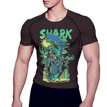 

Men Short Sleeve Tight Sportswear Mr. Shark Tee Sublimated Printing MMA BJJ T-shirt Top Rash Guards