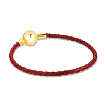 

Red Leather Bracelets Gold Beads for Women Silver 925 Jewelry 2020 Summer DIY Charms bracelet for women