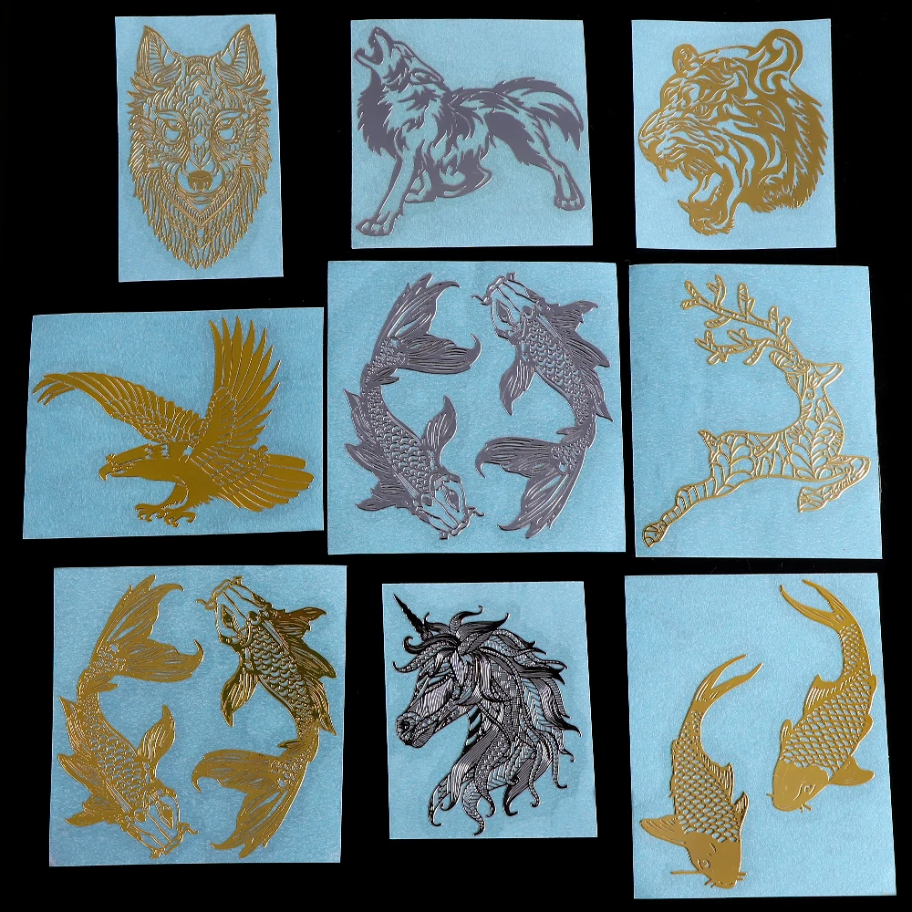 5 Pcs Animal Tiger Lion Eagle Sticker Self-adhesive Irregular Metal Sticker Uv Epoxy Silicone Mold Filling DIY Craft Jewelry Set