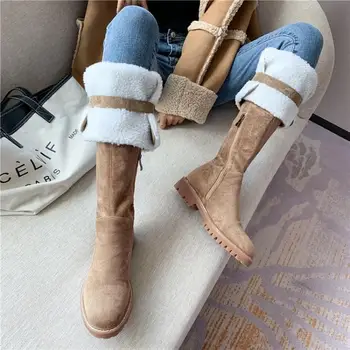 

New Arrivals Flock Leather Women Over The Knee Boots Long Warm Fur Autumn Woman Shoes Winter Women Boots Size 33-40