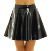 Womens Wet Look Leather Miniskirts High Waist Flared Pleated Latex A-Line Circle Skirt Rave Dance Bottoms Sexy Clubwear Skirts ► Photo 2/6