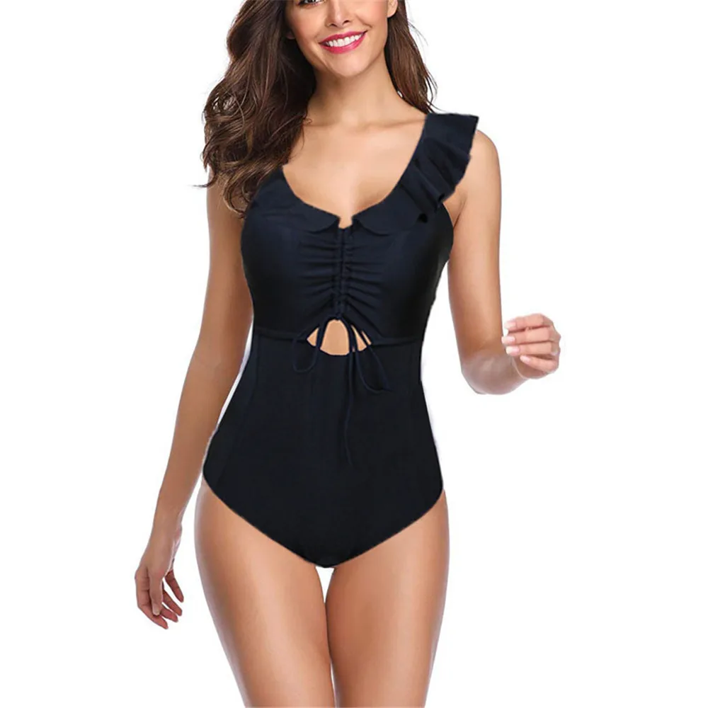 

Ruffle Swimsuit Women Backless Swimwear One Piece Swimsuit V Neck Sexy 2020 Beach Plus Size Swimwear Bathing Suit