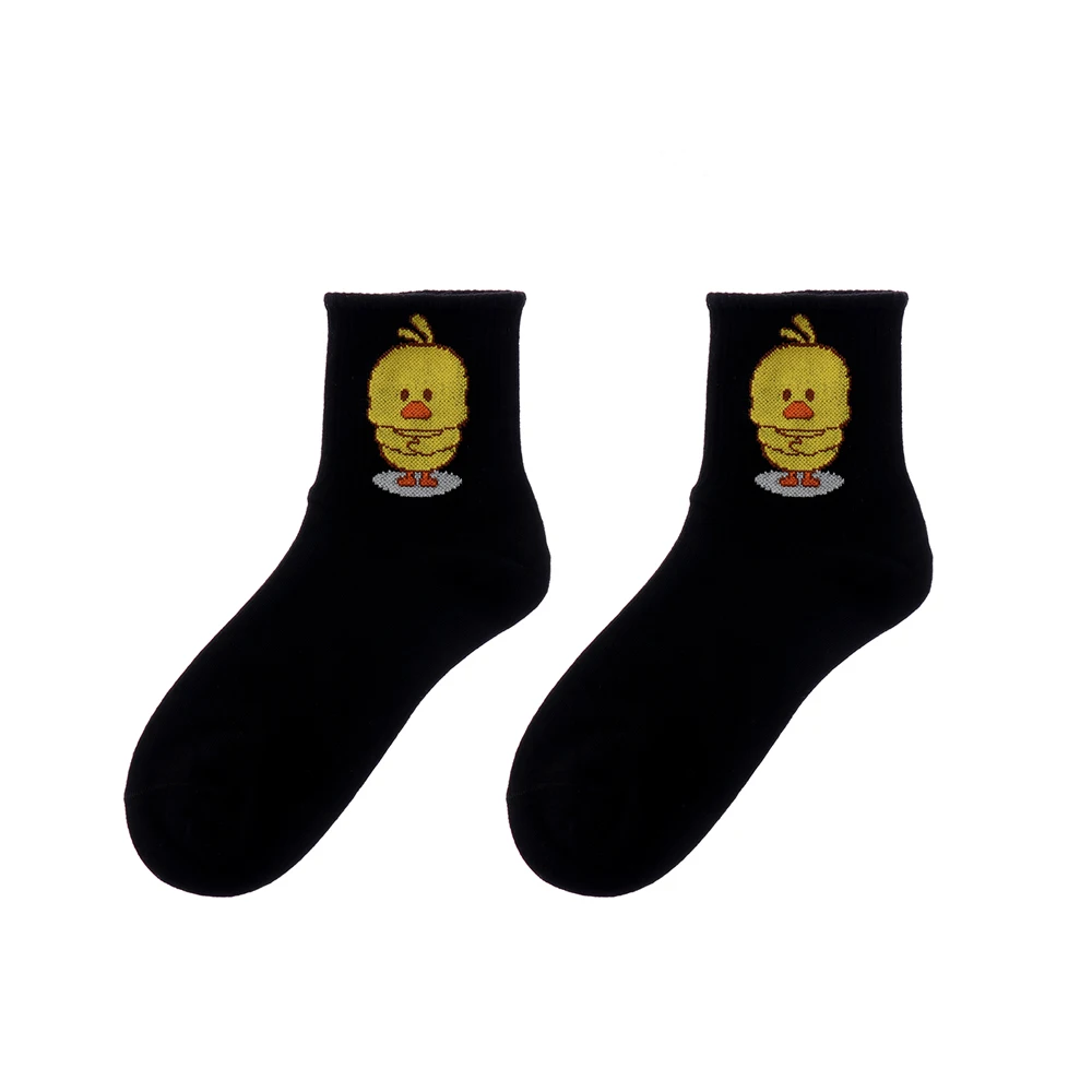 Демисезонный унисекс с изображением героев мультфильмов, хлопковые носки с вышивкой Танцы желтые носки с изображением уток в стиле хип-хоп классные хипстерские носки искусство забавные носки для девочек - Цвет: Черный