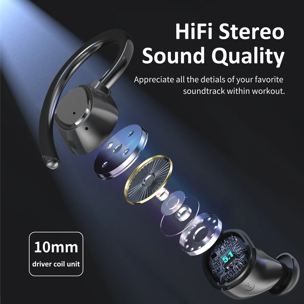 Fones de Ouvido sem Fio Estéreo com Microfone Ipx7 à Prova Bluetooth Esportes Dwaterproof Água Controle Toque 9d Fone Tws 5.1 - Image 6