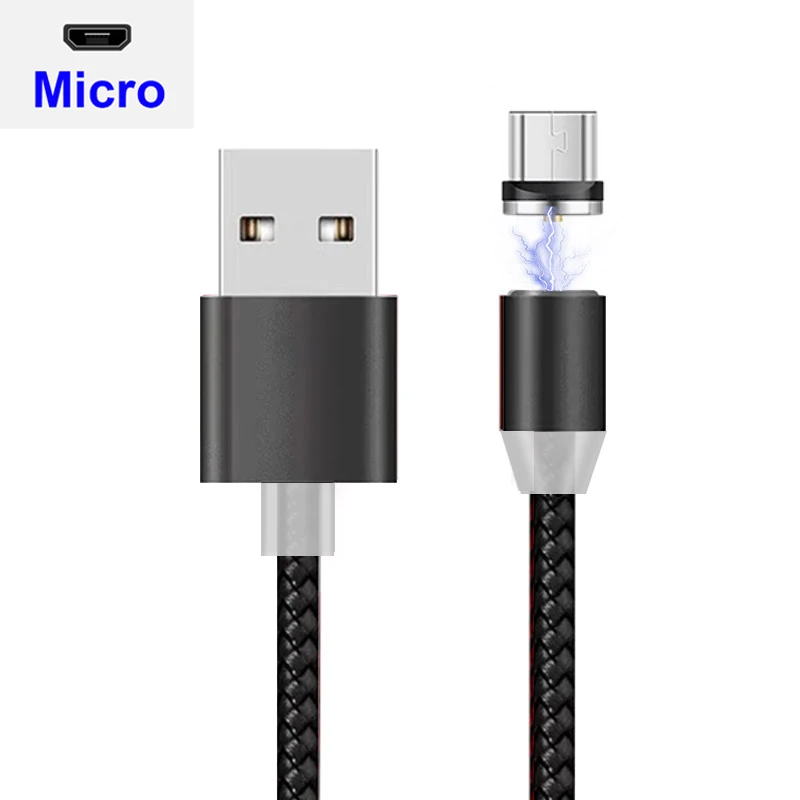 Магнитный кабель 3 в 1 для iPhone, usb type C, Micro USB, кабель для мобильного телефона, магнитный кабель для телефона, кабель для Android type-C - Цвет: Black For Micro