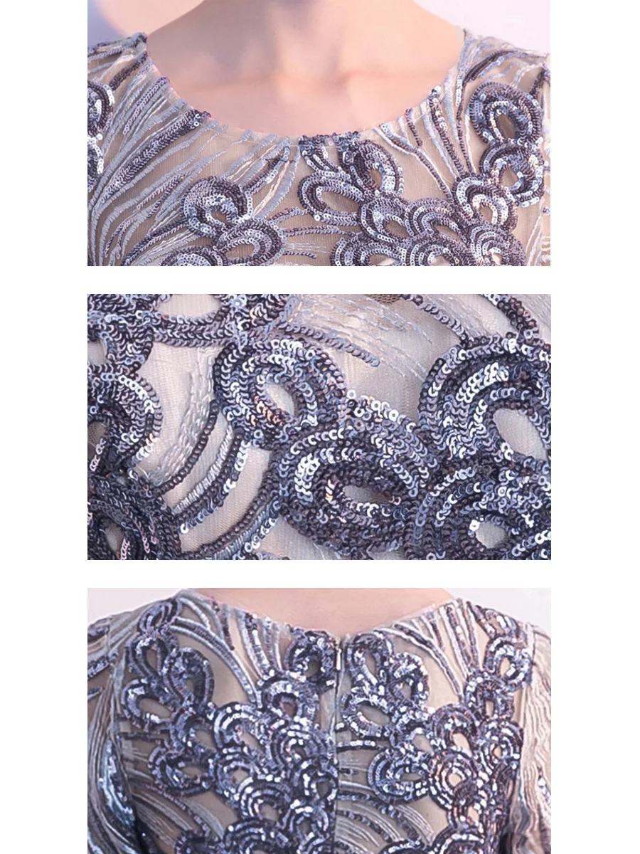 Вечерние платья в пол с блестками Robe De Soiree Новое Элегантное Вечернее Платье с круглым вырезом и коротким рукавом вечернее платье Русалка F274