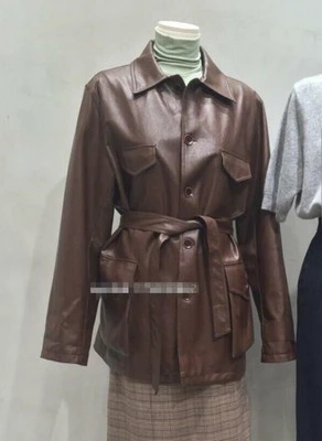 dark brown TVVOVVIN куртка с длинным рукавом однобортный женские пальто на шнуровке Высокая талия женские кожаные куртки осень L212 - Цвет: dark brown