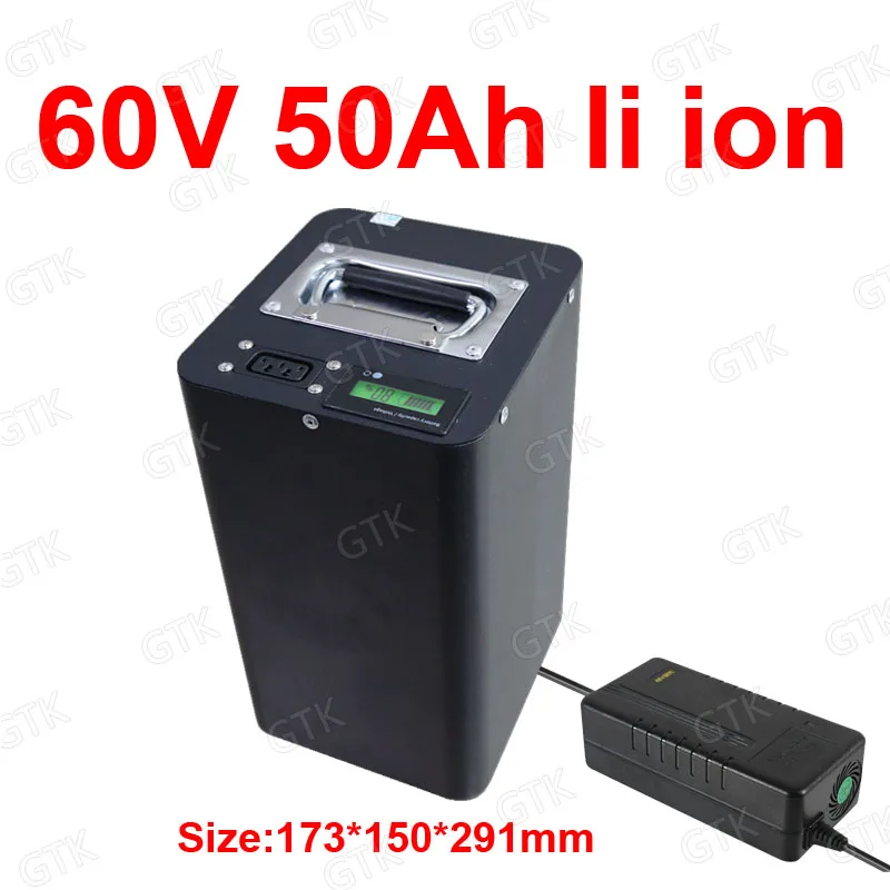 

Литий-ионный аккумулятор GTK 60 в 50 А · ч с BMS для 3000 Вт, 3600 Вт, мотор, гольф-карта, трехколесный велосипед, скутер, мотоцикл, зарядное устройство 5 А