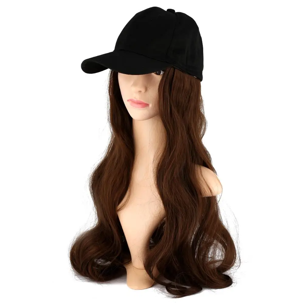 

Cap with Wig Synthetic Hair with Baseball Caps Natural Wave Light Brown Women Girl's Wigs Hat Cosplay Extension Long Hair Hats