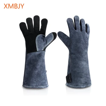 

A Pair Cowhide Leather Heat Insulation Gloves Grill Gloves Kitchen Car Oven Mitts for BBQ Gloves Gardening