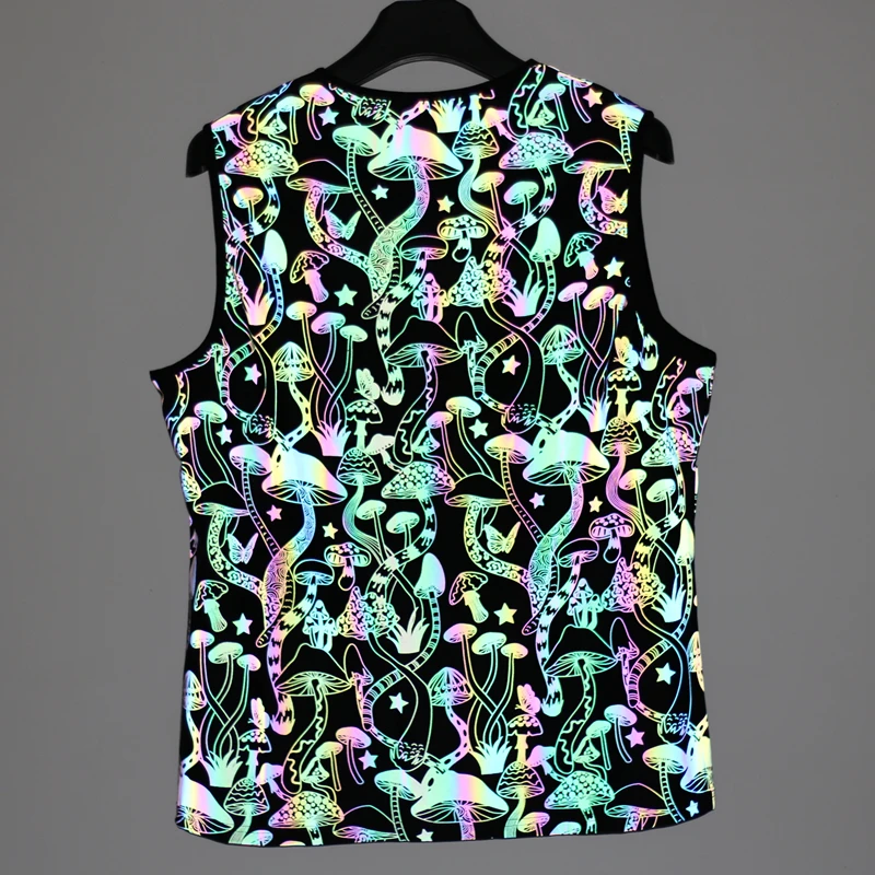 Summer Men's Sets Mushroom Print Reflective Tank Top Elasticity Breathable Sleeveless TShirt Sportswear Shorts Joggers tracksuit 5