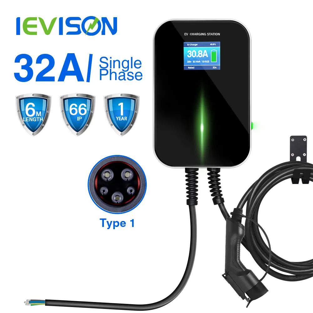 32A SinglePhase EV Charger Wallmount Electric Vehicle Charging Station EVSE Wallbox 7KW with Type 1 Cable SAE J1772 for Kia Soul