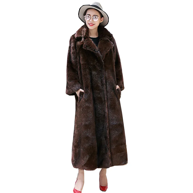 

New fur coat mink coat female mink long plush coat thickened to increase warmth faux fur coat 6xl plus size women teddy jacket