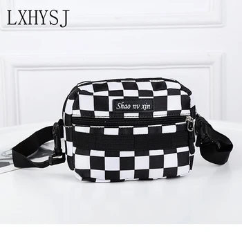 

Women Canvas Shoulder Bag New Trend Designer Crossbody Bag Checkerboard Pattern Unisex Messenger Bag Harajuku Phone Pocket