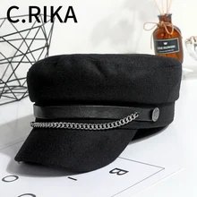 Новинка Осень Зима Женская винтажная цепочка шерстяная газетная шляпа модная шляпа в стиле милитари черные береты Кепка Капитана женские теплые шапки для девочек