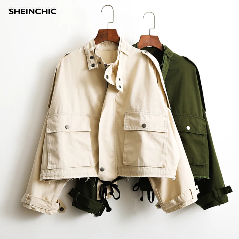 

Autumn 2019 Women Jacket Vintage Green Beige Zippers High Quality Jacket Outerwear Runway Designer Long Sleeve Short Jacket Coat