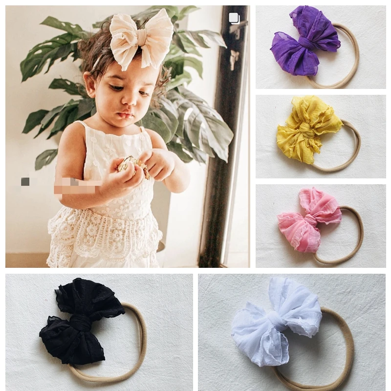 

1 PCS 10 CM Lovely Lace Bowknot Toddler Elastic Headband Solid Color Handmade Bows Infant Nylon Hairband Baby Girls Headwear