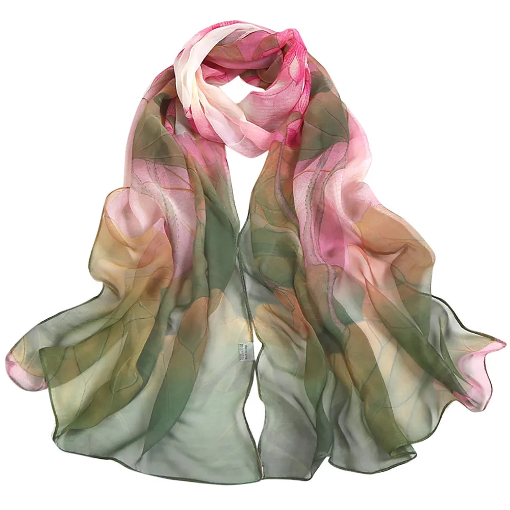 Женский шифоновый шарф, новинка, с принтом лотоса, длинный, мягкий, обёрточная бумага, шаль, шарфы, Осень-зима, модная, повседневная, высокое качество, элегантная, Bufanda DH
