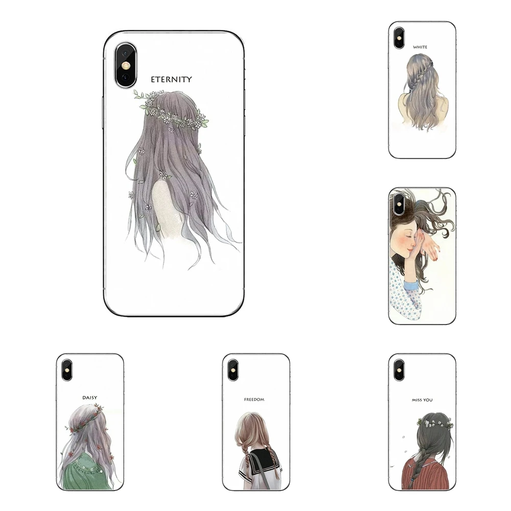 art Girl Back hairstyle Mobile Phone Cover For Samsung Galaxy S2 S3 S4 S5 MINI S6 S7 edge S8 S9 Plus Note 2 3 4 5 8 Coque Fundas |