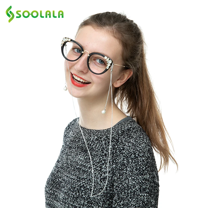 SOOLALA жемчужная цепочка для солнцезащитных очков из нержавеющей стали, Бисерный шнур-держатель для солнечных очков, держатель для шеи, веревки, цепочка для очков для женщин