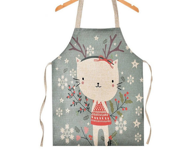 Cake and House Pattern Linen Apron Pink Cute Couple Apron Children's Painting Anti-fouling Apron Household Kitchen Apron