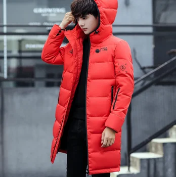

Mens Long Hooded Zipper Coat Korean Slim Winter Thick Casual Parka Outwear Men Long Coats L023