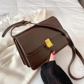 

Small Solid Color PU Leather Crossbody Bag for Women 2021 Simple Branded Designer Shoulder Handbags Women's Trend Hand Bag