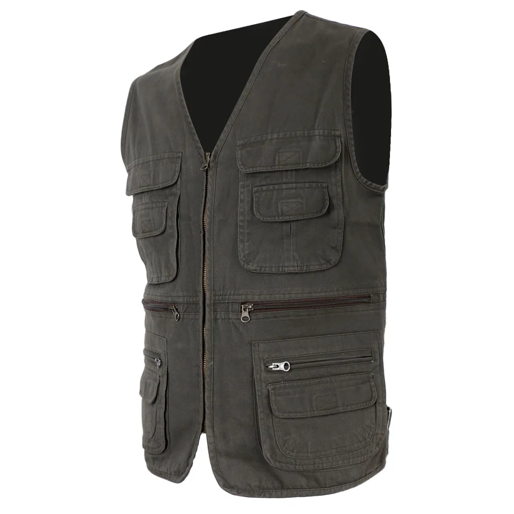 Men`s Fishing Vest Sport Vest Multi Pocket Vest Outdoor Hunting Utility Vest Fiber Fabrics Large Size