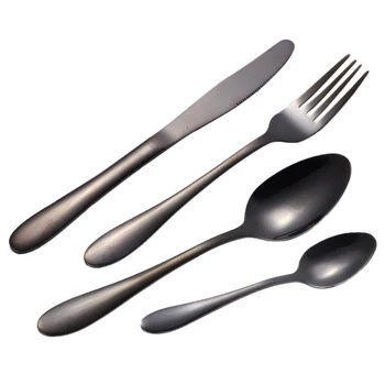 

4Set 16Pcs Dinnerware Set 304 Stainless Steel Cutlery Set Knife Fork Spoon Tableware Wedding Silverware Set Black