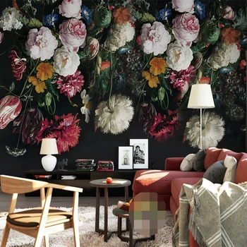 

3D Custom Any Size Wall Murals Wallpaper Retro Hand Painted Floral Wall Painting Living Room Bedroom Home Mural Wallpaper Flower