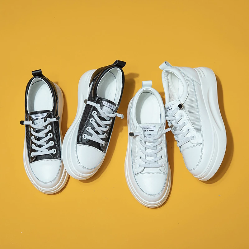 Fashion White Breathable Net Sneakers Women Low-Heel Flat Platform Ladies Lace-Up Fashion White Shoes Zapatos De Mujer Zapatos 2
